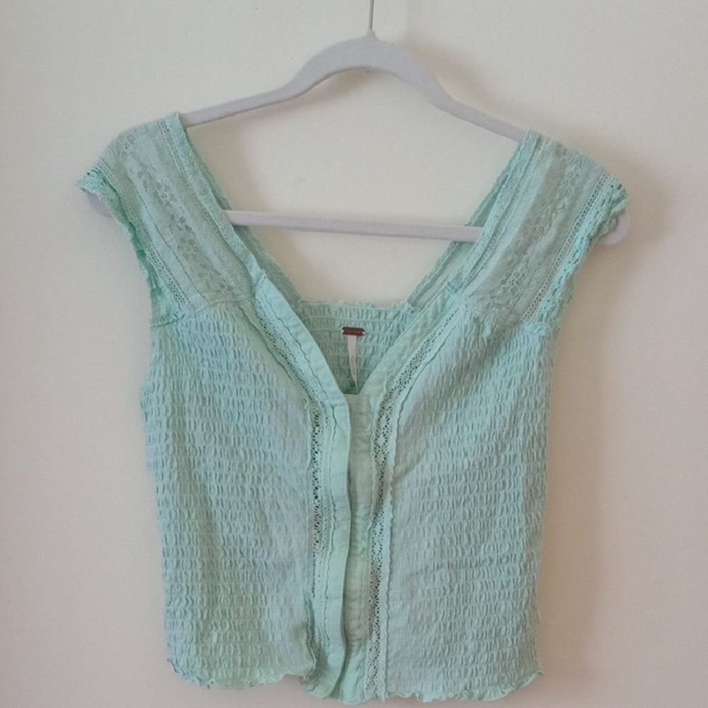 Free People Light Green Lace Women's Blouse